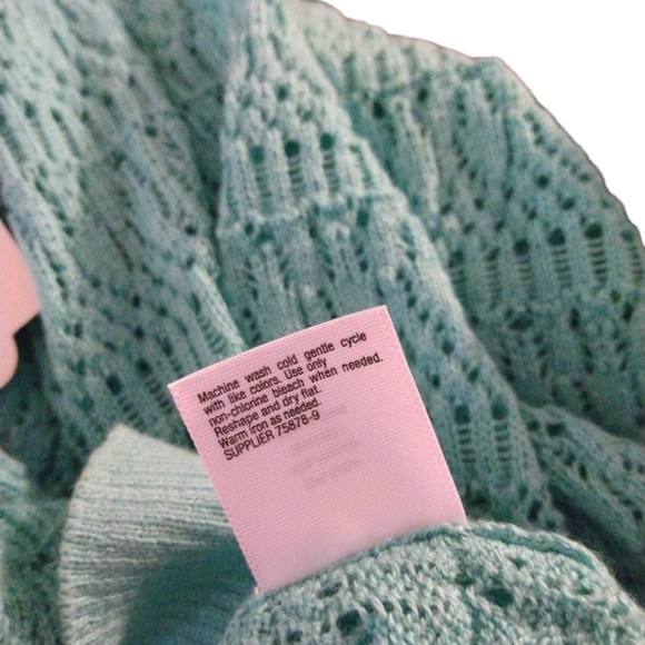 Mint Green Crew Neck Eyelet Sweater St. John's 3/4 Sleeved Beachy Layering NWT M - Picture 11 of 11